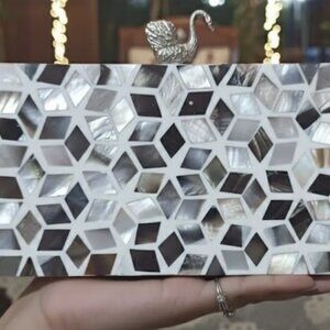 Handmade Mother of Pearl Clutch Bag with Swan Clasp – Elegant Evening Purse